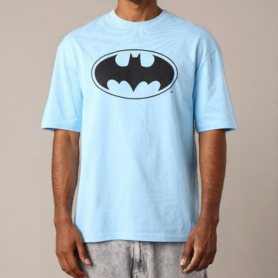 Men's Blue Boxy Fit Batman Character Back Print T-Shirt