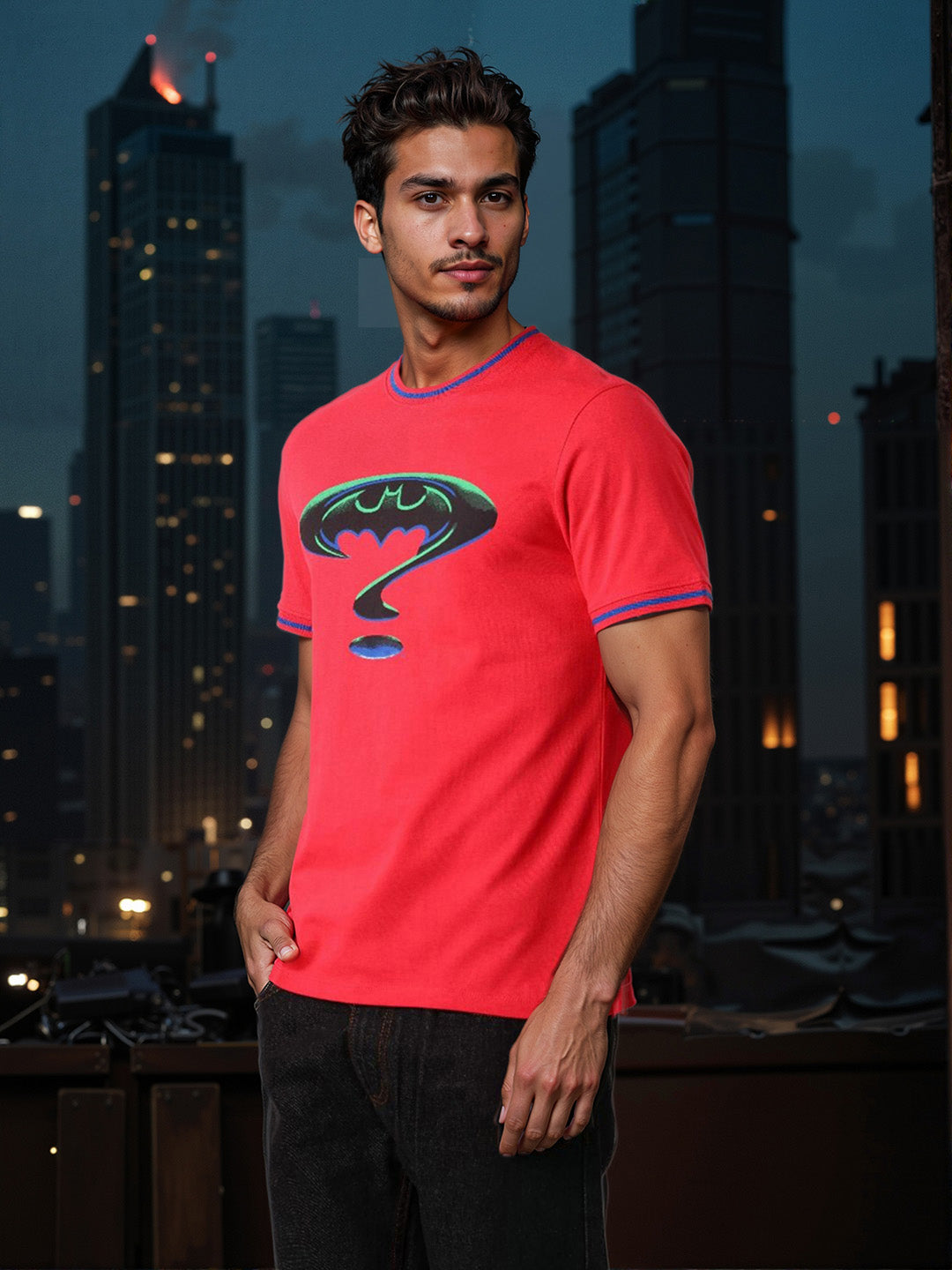 Men's Slim Fit Character Print Crew Neck T-shirt