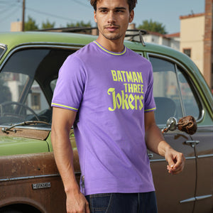 Men's Purple Boxy Fit Batman Character Back Print T-Shirt