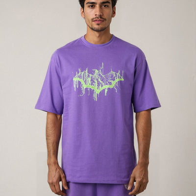 Men's Purple Boxy Fit Batman Character Back Print T-Shirt