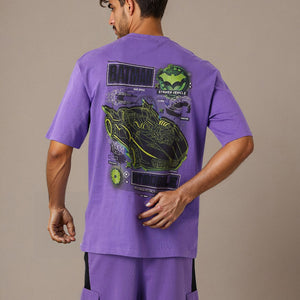 Men's Purple Boxy Fit Batman Character Back Print T-Shirt