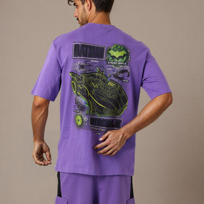 Men's Purple Boxy Fit Batman Character Back Print T-Shirt