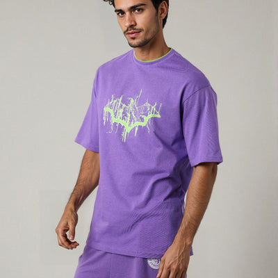 Men's Purple Boxy Fit Batman Character Back Print T-Shirt