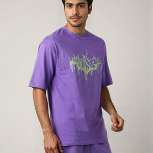 Men's Purple Boxy Fit Batman Character Back Print T-Shirt