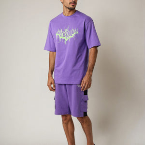 Men's Purple Boxy Fit Batman Character Back Print T-Shirt