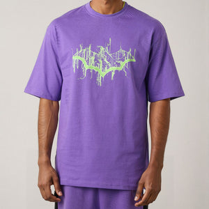 Men's Purple Boxy Fit Batman Character Back Print T-Shirt