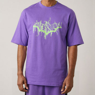 Men's Purple Boxy Fit Batman Character Back Print T-Shirt
