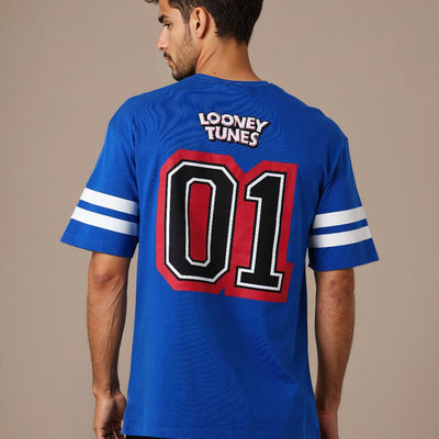 Men's Blue Boxy Fit Character Print Crew Neck T-shirt