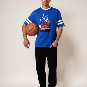 Men's Blue Boxy Fit Character Print Crew Neck T-shirt