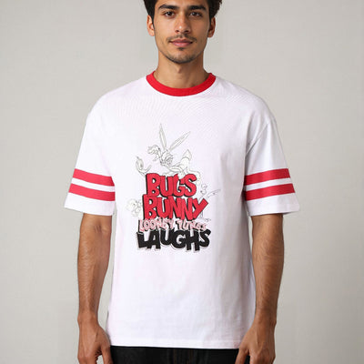 Men's White Boxy Fit Character Print Crew Neck T-shirt