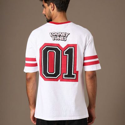 Men's White Boxy Fit Character Print Crew Neck T-shirt