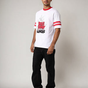 Men's White Boxy Fit Character Print Crew Neck T-shirt