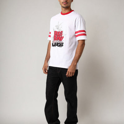 Men's White Boxy Fit Character Print Crew Neck T-shirt