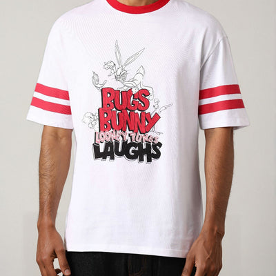 Men's White Boxy Fit Character Print Crew Neck T-shirt