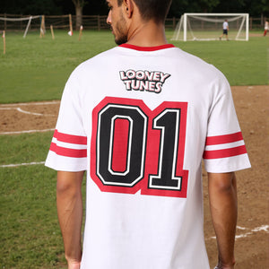 Men's White Boxy Fit Character Print Crew Neck T-shirt