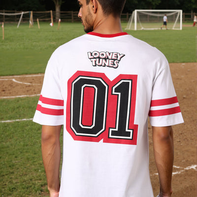 Men's White Boxy Fit Character Print Crew Neck T-shirt