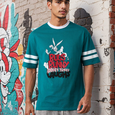 Men's Green Boxy Fit Character Print Crew Neck T-shirt