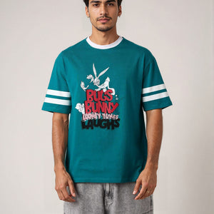 Men's Green Boxy Fit Character Print Crew Neck T-shirt