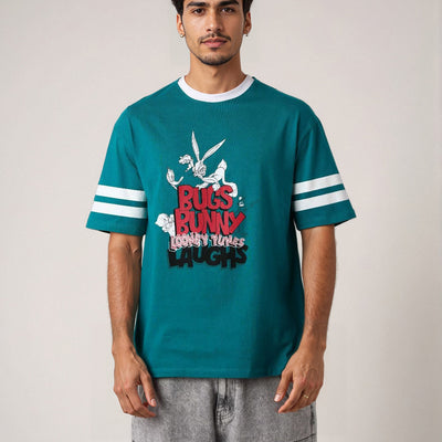 Men's Green Boxy Fit Character Print Crew Neck T-shirt