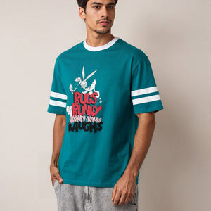 Men's Green Boxy Fit Character Print Crew Neck T-shirt