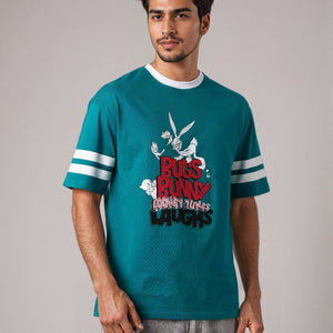 Men's Green Boxy Fit Character Print Crew Neck T-shirt