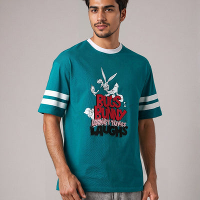 Men's Green Boxy Fit Character Print Crew Neck T-shirt