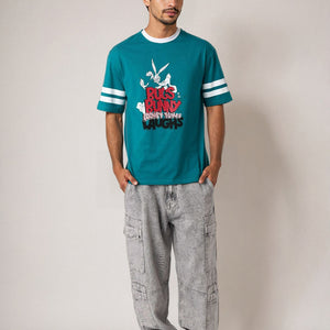 Men's Green Boxy Fit Character Print Crew Neck T-shirt