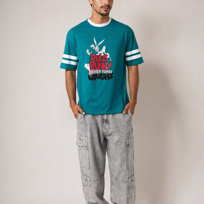 Men's Green Boxy Fit Character Print Crew Neck T-shirt