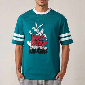 Men's Green Boxy Fit Character Print Crew Neck T-shirt