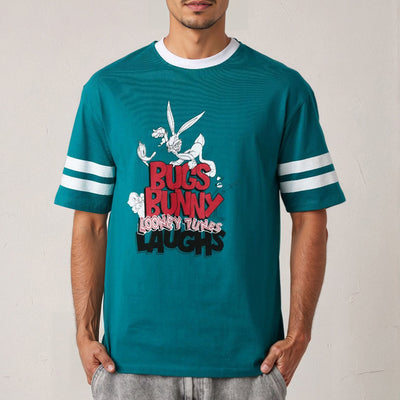 Men's Green Boxy Fit Character Print Crew Neck T-shirt