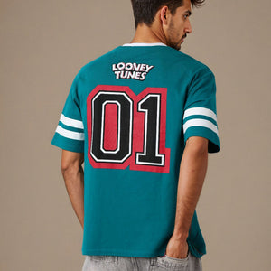 Men's Green Boxy Fit Character Print Crew Neck T-shirt