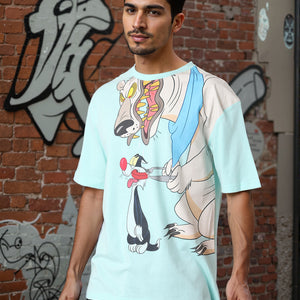 Men's Boxy Fit Looney Tunes Back Print T-Shirt