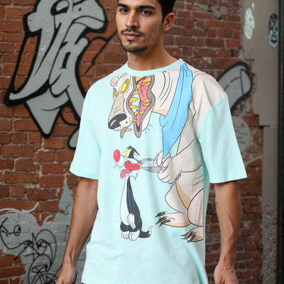 Men's Boxy Fit Looney Tunes Back Print T-Shirt