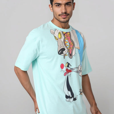 Men's Boxy Fit Looney Tunes Back Print T-Shirt