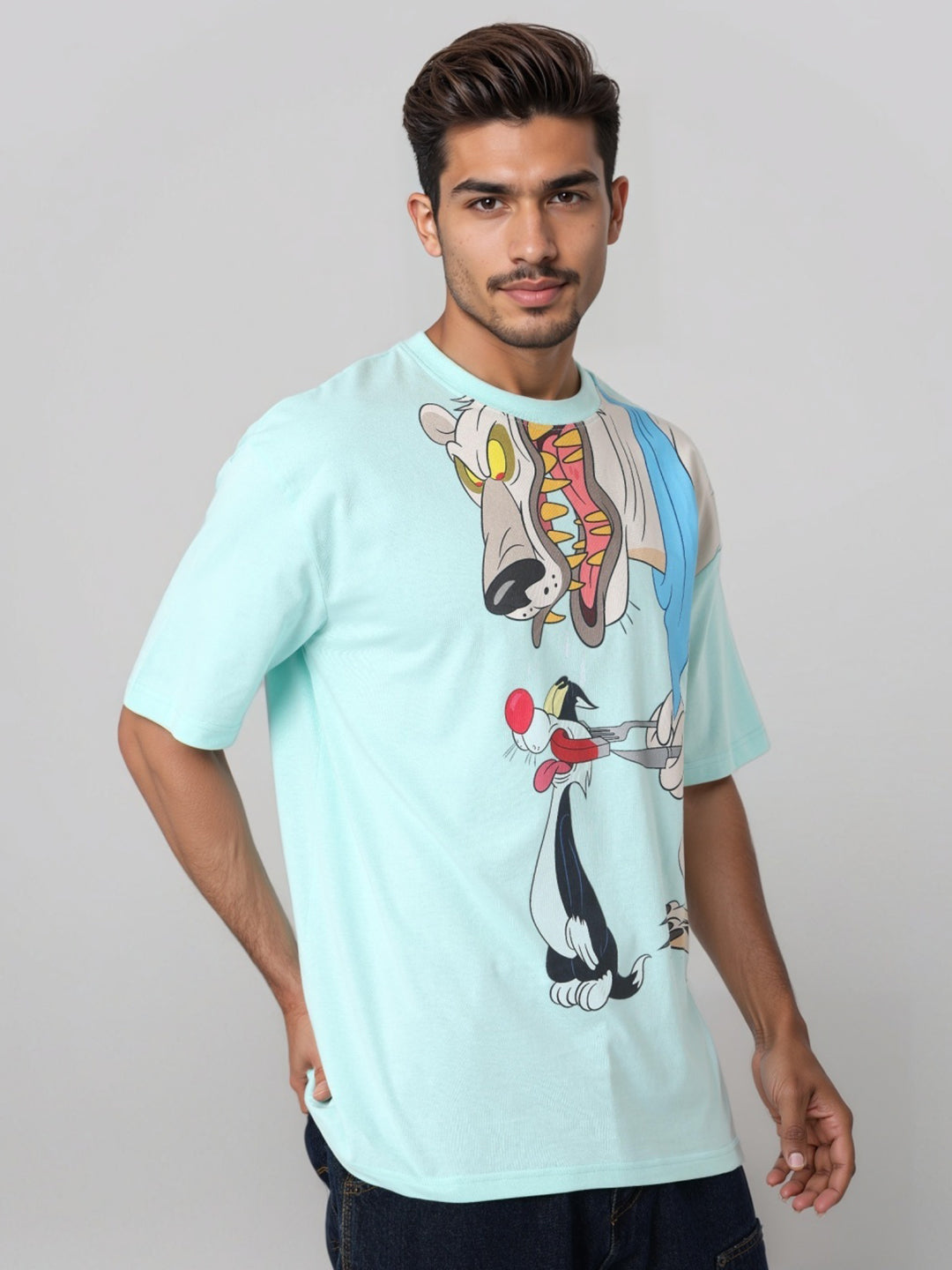 Men's Boxy Fit Looney Tunes Back Print T-Shirt