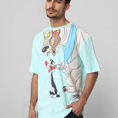 Men's Boxy Fit Looney Tunes Back Print T-Shirt