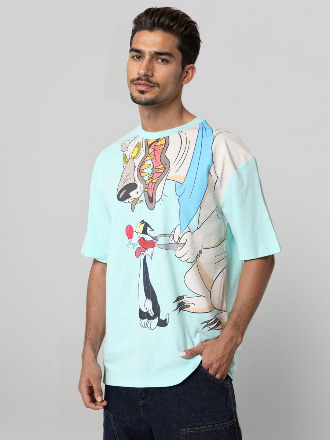 Men's Boxy Fit Looney Tunes Back Print T-Shirt
