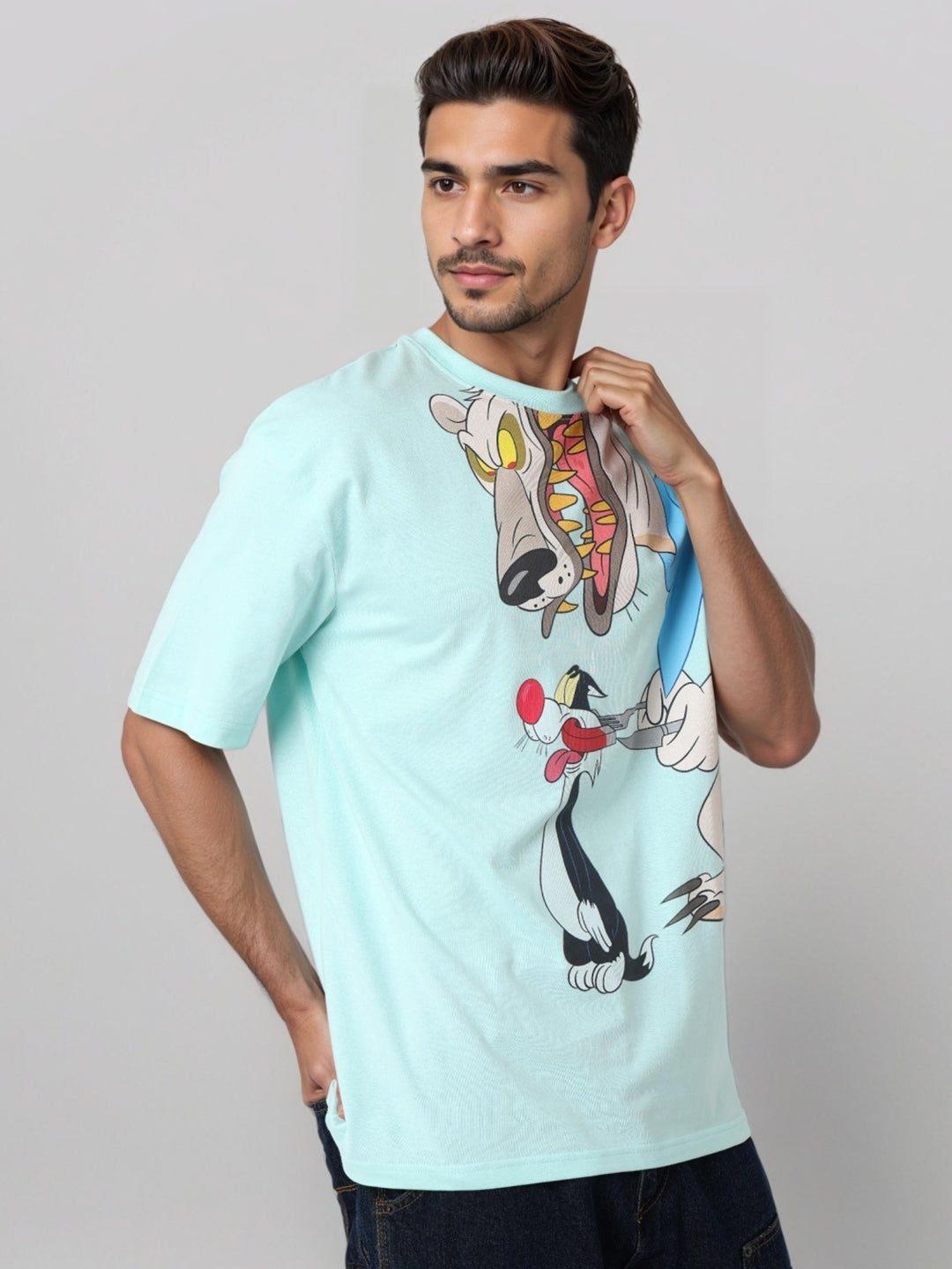 Men's Boxy Fit Looney Tunes Back Print T-Shirt