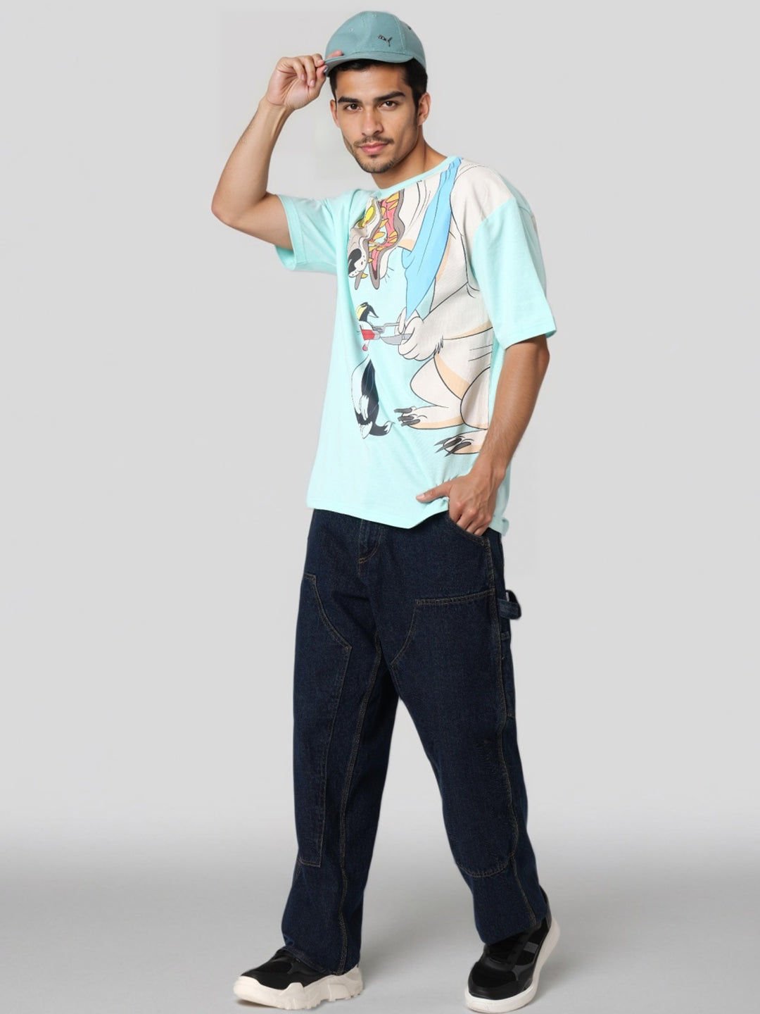Men's Boxy Fit Looney Tunes Back Print T-Shirt