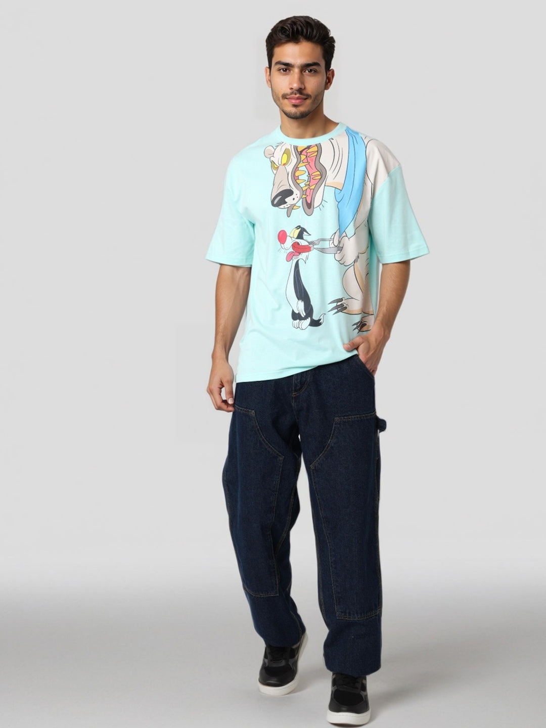 Men's Boxy Fit Looney Tunes Back Print T-Shirt