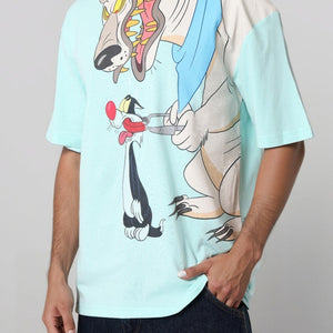 Men's Boxy Fit Looney Tunes Back Print T-Shirt