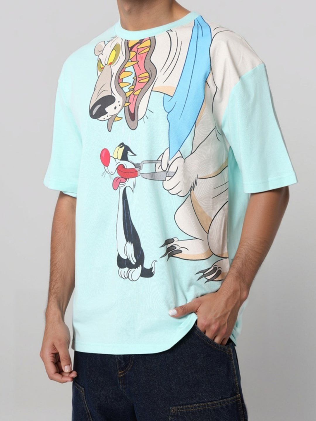 Men's Boxy Fit Looney Tunes Back Print T-Shirt