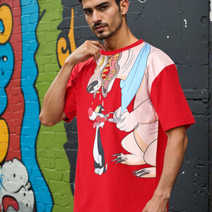 Men's Boxy Fit Looney Tunes Back Print T-Shirt