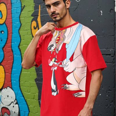 Men's Boxy Fit Looney Tunes Back Print T-Shirt