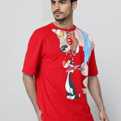 Men's Boxy Fit Looney Tunes Back Print T-Shirt
