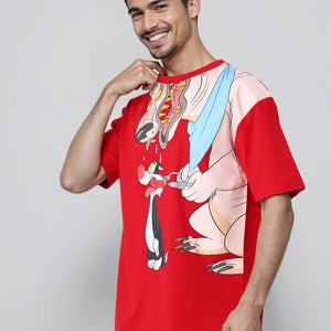 Men's Boxy Fit Looney Tunes Back Print T-Shirt