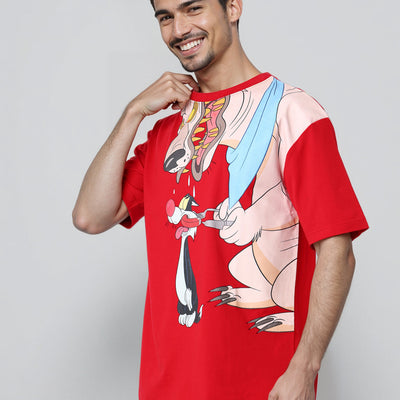 Men's Boxy Fit Looney Tunes Back Print T-Shirt