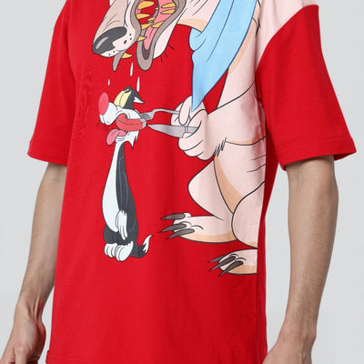 Men's Boxy Fit Looney Tunes Back Print T-Shirt