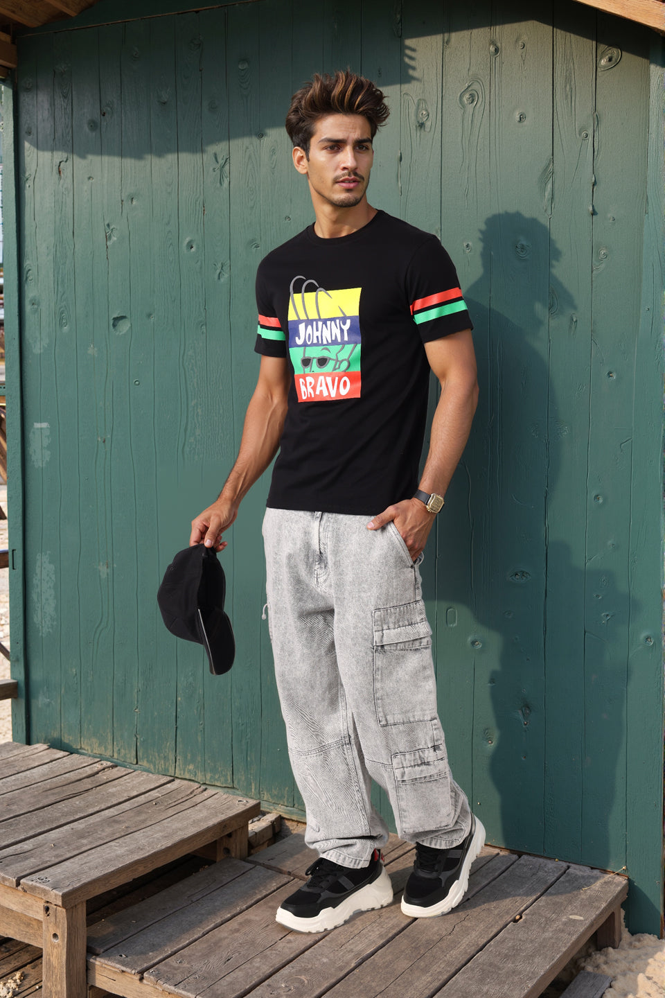 Men's Johnny Bravo Printed Slim Fit T-shirt