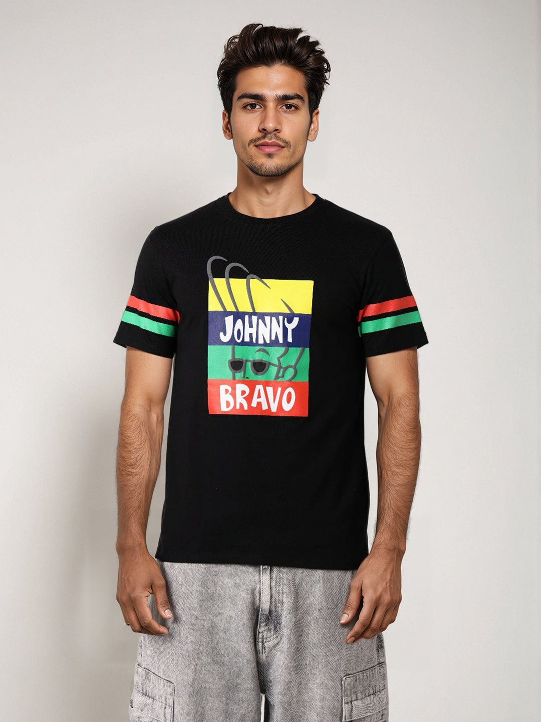 Men's Johnny Bravo Printed Slim Fit T-shirt